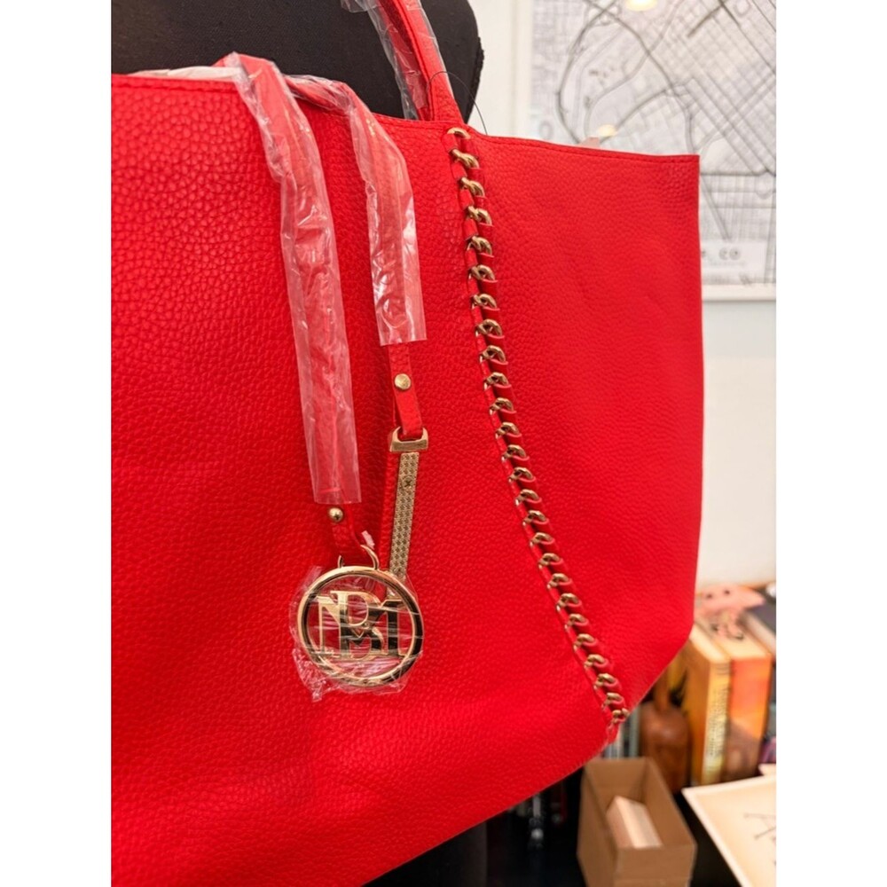 Badgley Mischka Red Tote with Gold Chain Detail - Picture 2 of 4